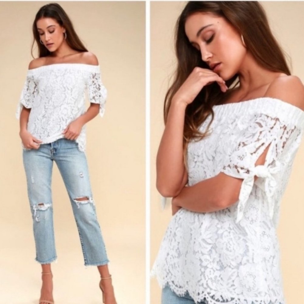Lulu's | Ethereal lace off the shoulder top | sz Xs